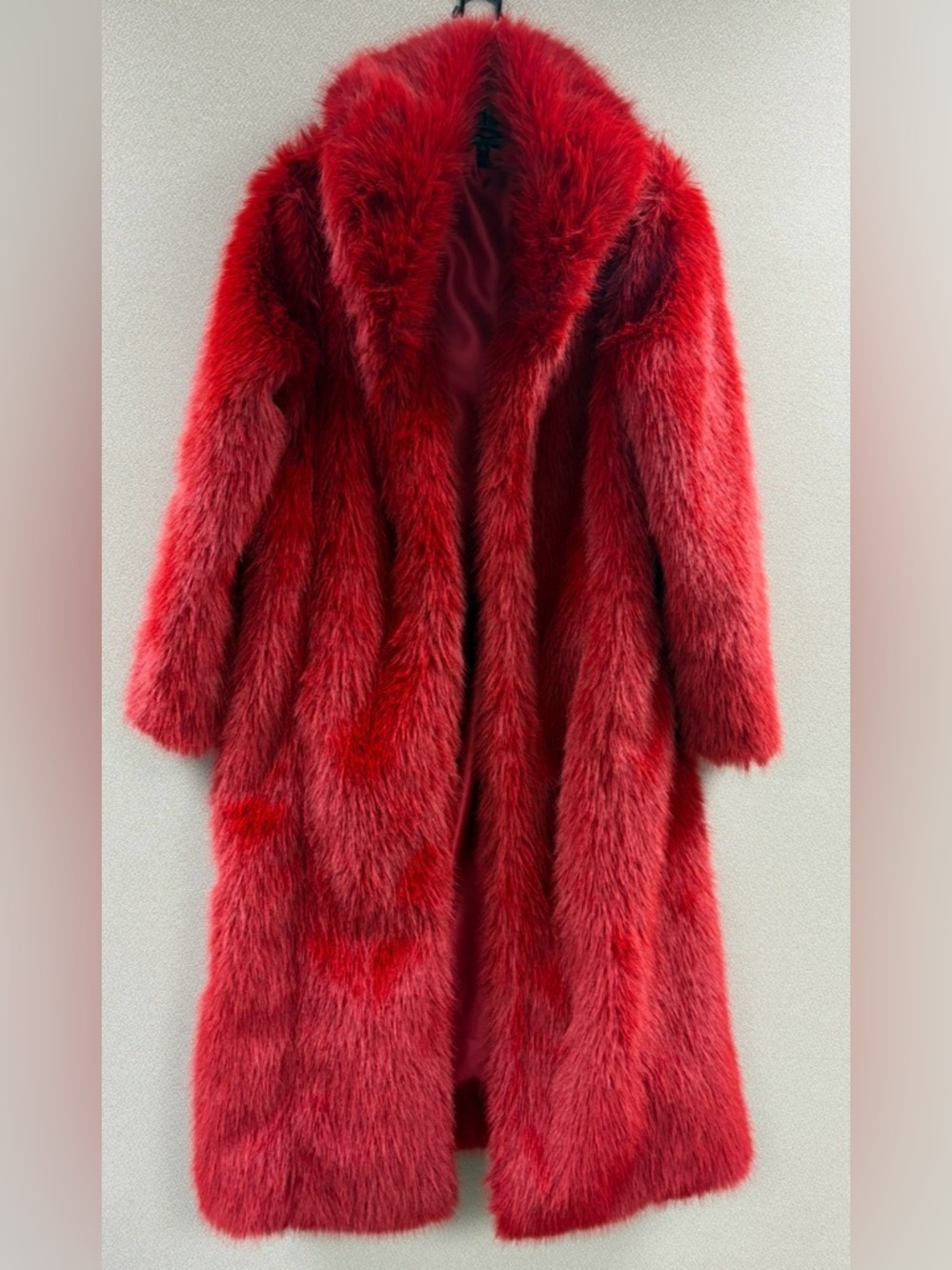 The Pyramid Collection Red Faux Fur Long Coat
